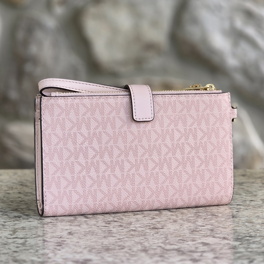 Michael Kors Jet Set Logo Pink Double Zip Wristlet - Picture 2 of 5